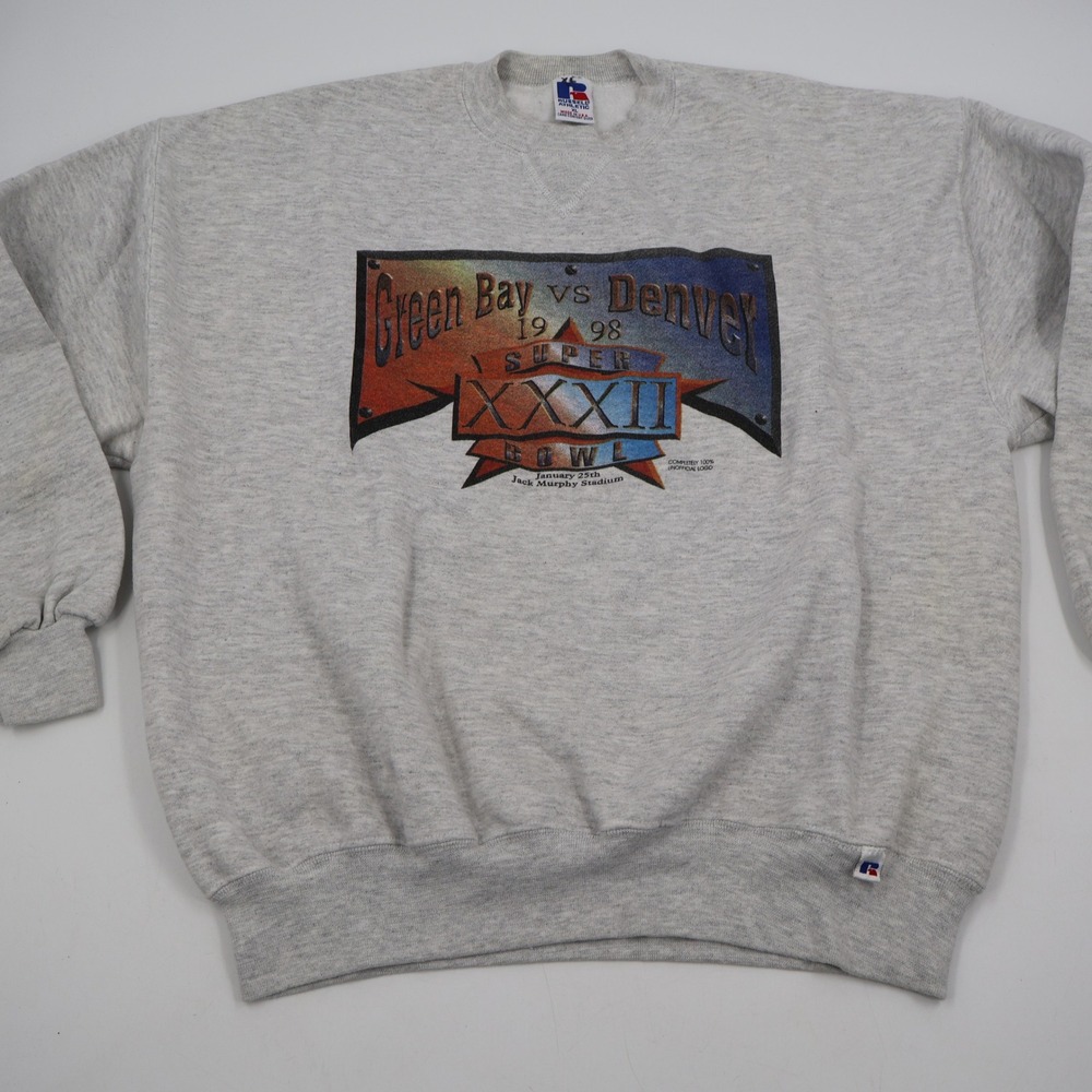 Russell Athletic Sweatshirt Mens XL Gray 1998 Super Bowl XXXII Graphic Pullover